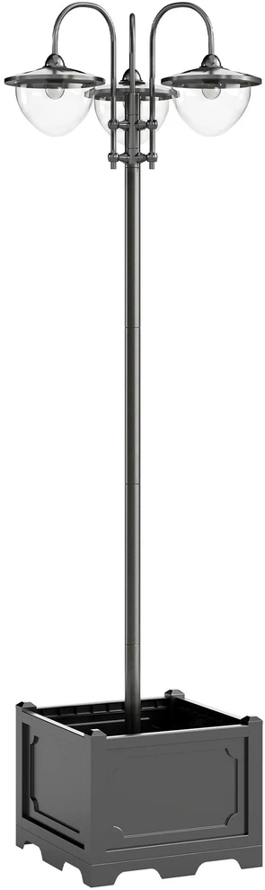 Outsunny saulės energija veikiantis sodo šviestuvas, 3 lempų galvučių šviestuvas su vazono pagrindu, atsparus vandeniui, nerūdijantis plienas, 60x55x189 cm