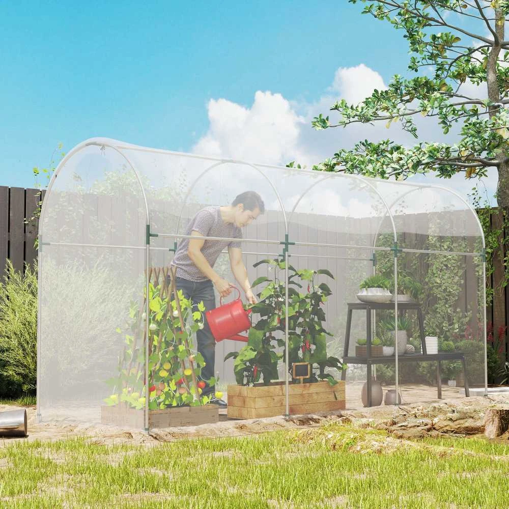 Outsunny šiltnamio plėvelė 8x10 m, vandeniui atspari sodo plėvelė su UV apsauga, ypač stora, plyšimui atspari plastikinė plėvelė, uždengimas šiltnamiui, tunelinei plėvelei, skaidri