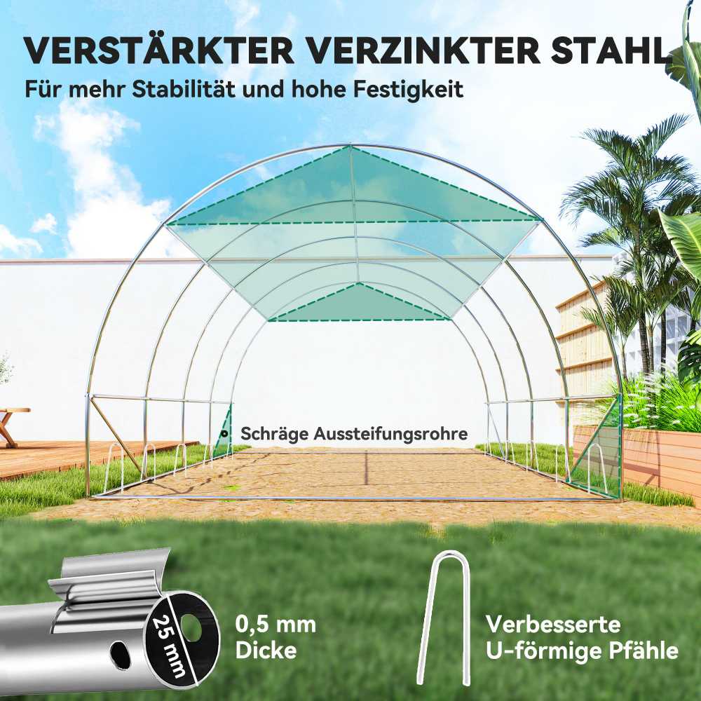 Outsunny šiltnamis 4 x 3 x 2 m plėvelinis šiltnamis su 8 langais, užtraukiamomis durimis, pakeliamomis šoninėmis sienelėmis, UV spinduliams atsparus tunelis, žiemai atsparus pomidorų šiltnamis su inkarais, žalias