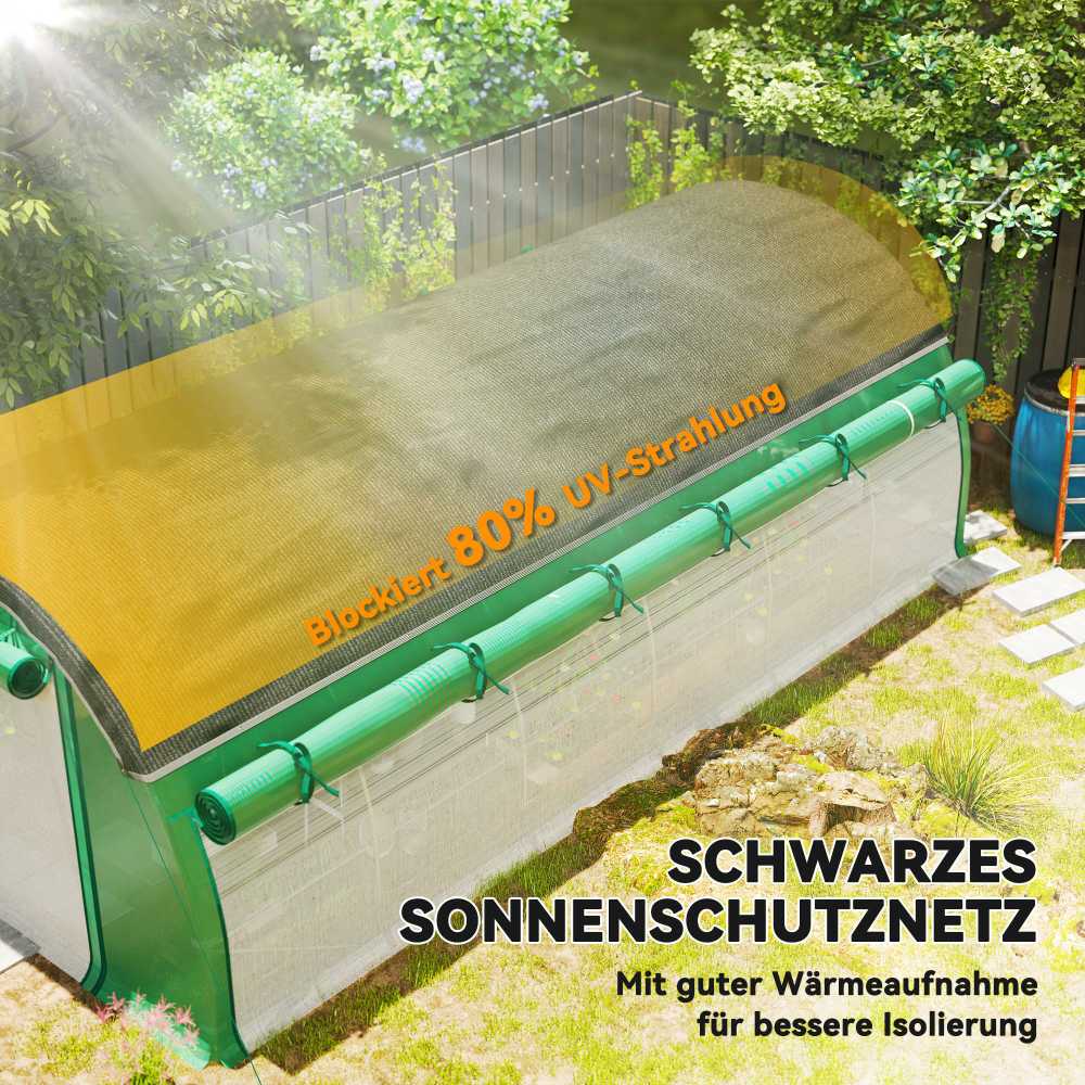 Outsunny 6 x 3 x 2 m plėvelinis šiltnamis su 12 langų, roletinėmis durimis, pakeliamomis sienelėmis, UV spinduliams atsparus arkinis šiltnamis, žieminis pomidorų namelis su žemės inkariniais laikikliais, žalias