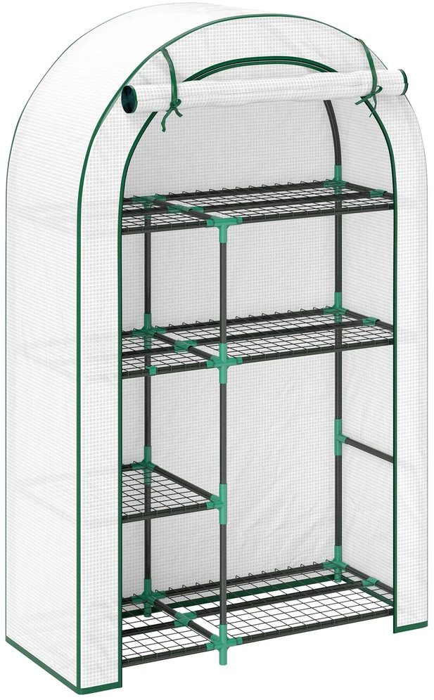 Outsunny šiltnamis su arkinu stogu, durimis ir lentynomis, žiemojantis plėvelinis šiltnamis iš plieno, šiltnamis balkonui, sodui, pomidorų namelis 100 x 45 x 160 cm, šiltnamis pomidorams, daržovėms, gėlėms, baltas