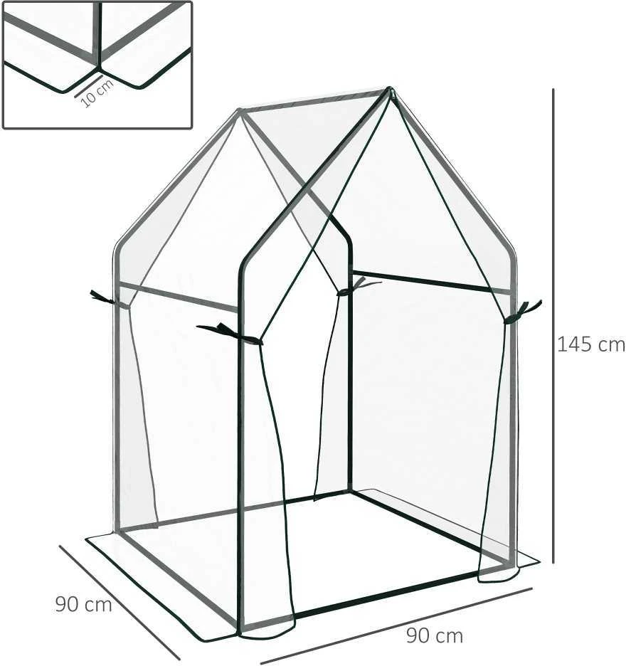 Outsunny plėvelinis šiltnamis, šiltnamis, šiltadaržis su dvigubomis durimis, vėjui atsparus pomidorų namelis, augalų namelis sodui, PE, skaidrus, 90 x 90 x 145 cm