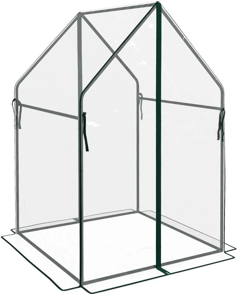 Outsunny plėvelinis šiltnamis, šiltnamis, šiltadaržis su dvigubomis durimis, vėjui atsparus pomidorų namelis, augalų namelis sodui, PE, skaidrus, 90 x 90 x 145 cm