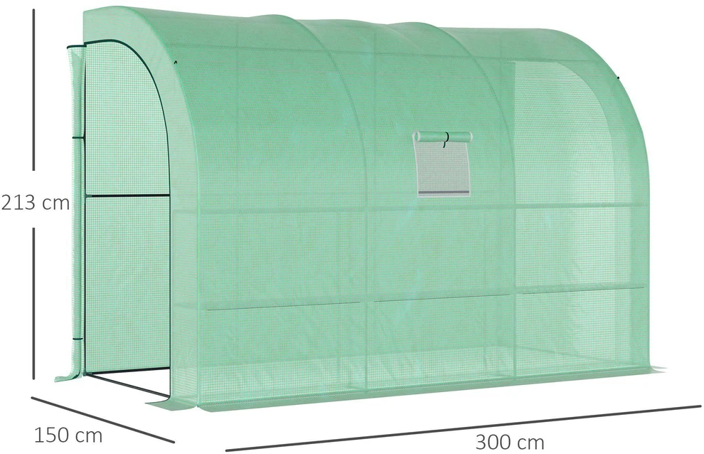 Outsunny šiltnamis su lentynomis ir langais, žiemojantis plėvelinis šiltnamis iš plieno, sieninis šiltnamis balkonui, sodui, pomidorų namelis 300x150x213cm daržovėms, gėlėms, augalams, žalias