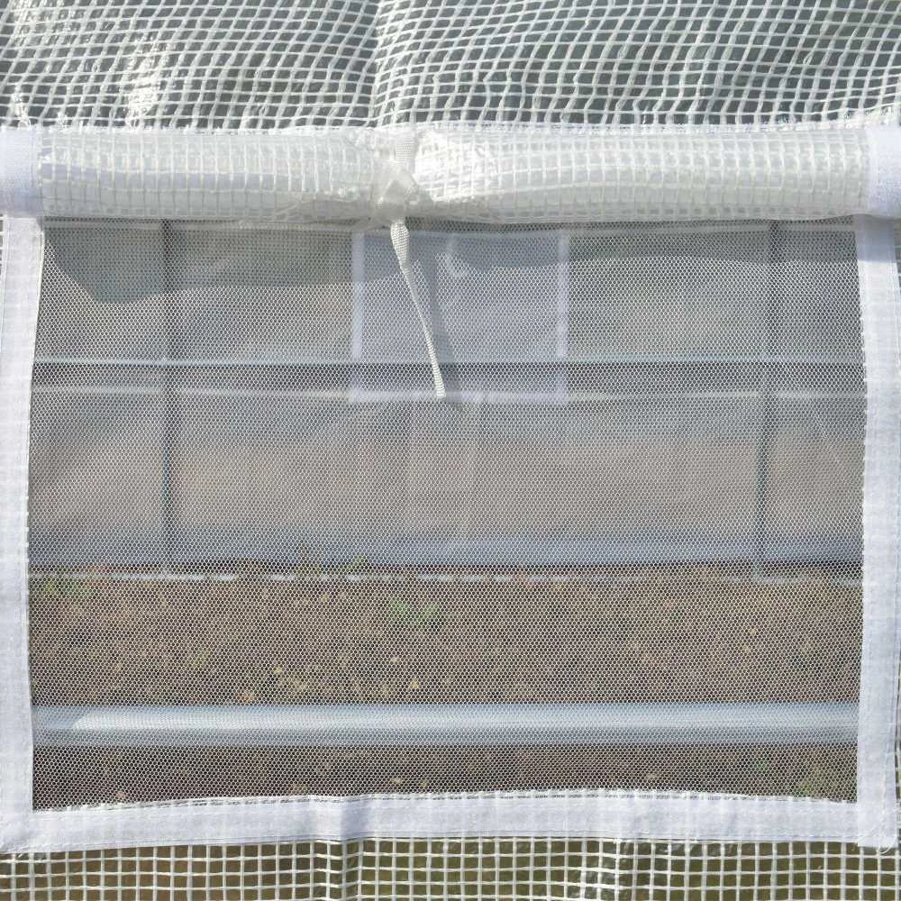 Outsunny plėvelinis šiltnamis su apsauga nuo UV spindulių, 3,97 x 3,02 x 2 m, pomidorų šiltnamis su šoninėmis durimis, vėjui atsparus tunelinis šiltnamis, plieno, baltas