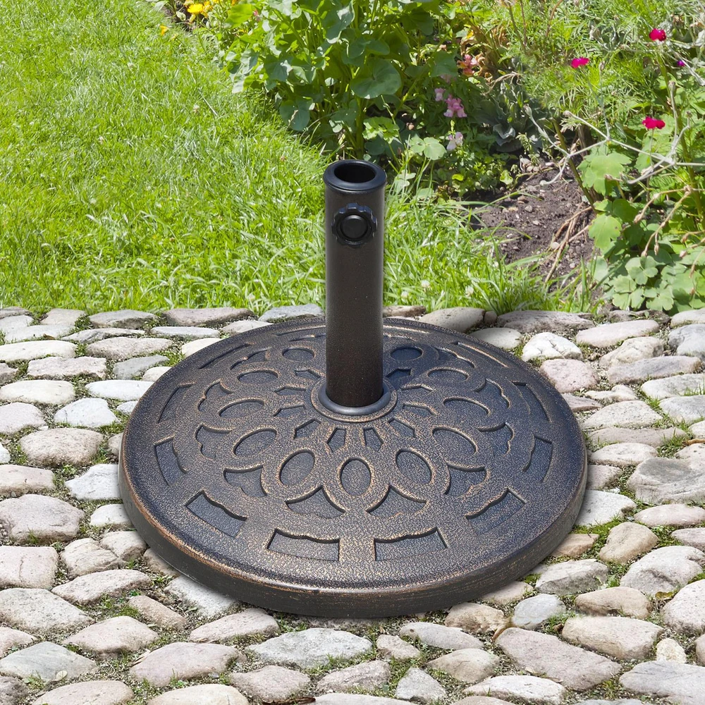 Outsunny skėčio stovas, apvalus, derva, bronzinis, 14 kg, Ø38/48 mm, Ø48,5x34 cm