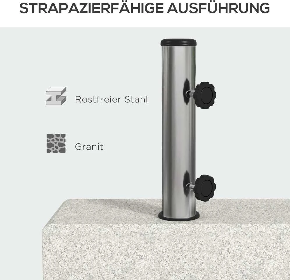 Outsunny skėčio stovas 25 kg, stovas pusapvaliam skėčiui su Ø32/38/48 mm kotu, granito pagrindas, pilkas
