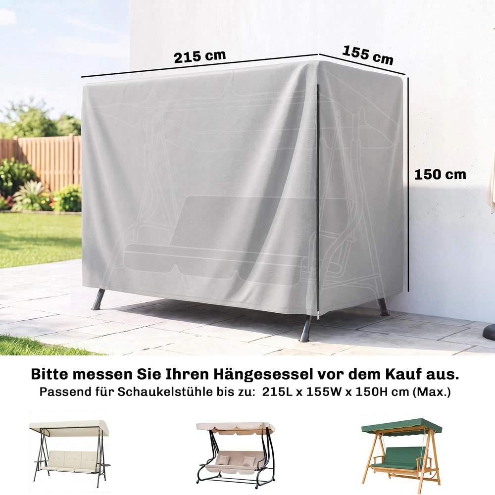 Outsunny sodo baldų uždangalas, apsauginis gaubtas, vandeniui atsparus, apsauga nuo UV spindulių, papildomas tvirtinimas, stačiakampis, polietilenas (PE), pilkas, 215 x 155 x 150 cm