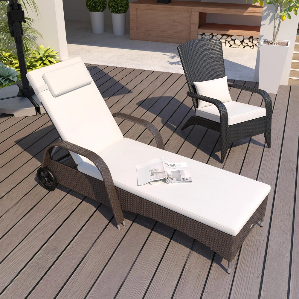 Outsunny sodo gultas, rotango gultas, mobilus su pagalve ir ratukais, polirotango ir metalo, kavos rudos spalvos, 200 x 73 x 30–103 cm