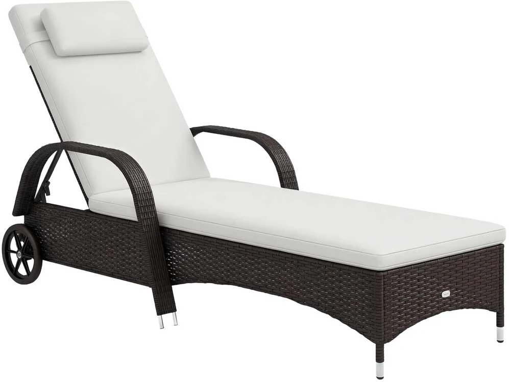 Outsunny sodo gultas, rotango gultas, mobilus su pagalve ir ratukais, polirotango ir metalo, kavos rudos spalvos, 200 x 73 x 30–103 cm