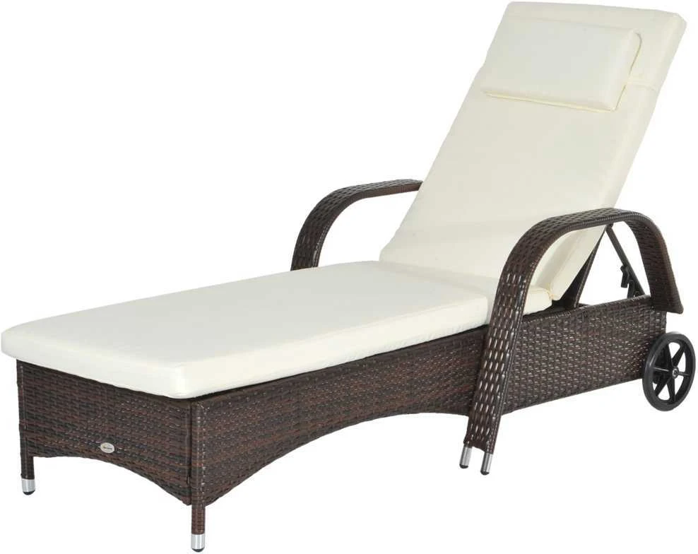 Outsunny sodo gultas, rotango gultas, mobilus su pagalve ir ratukais, polirotango ir metalo, kavos rudos spalvos, 200 x 73 x 30–103 cm