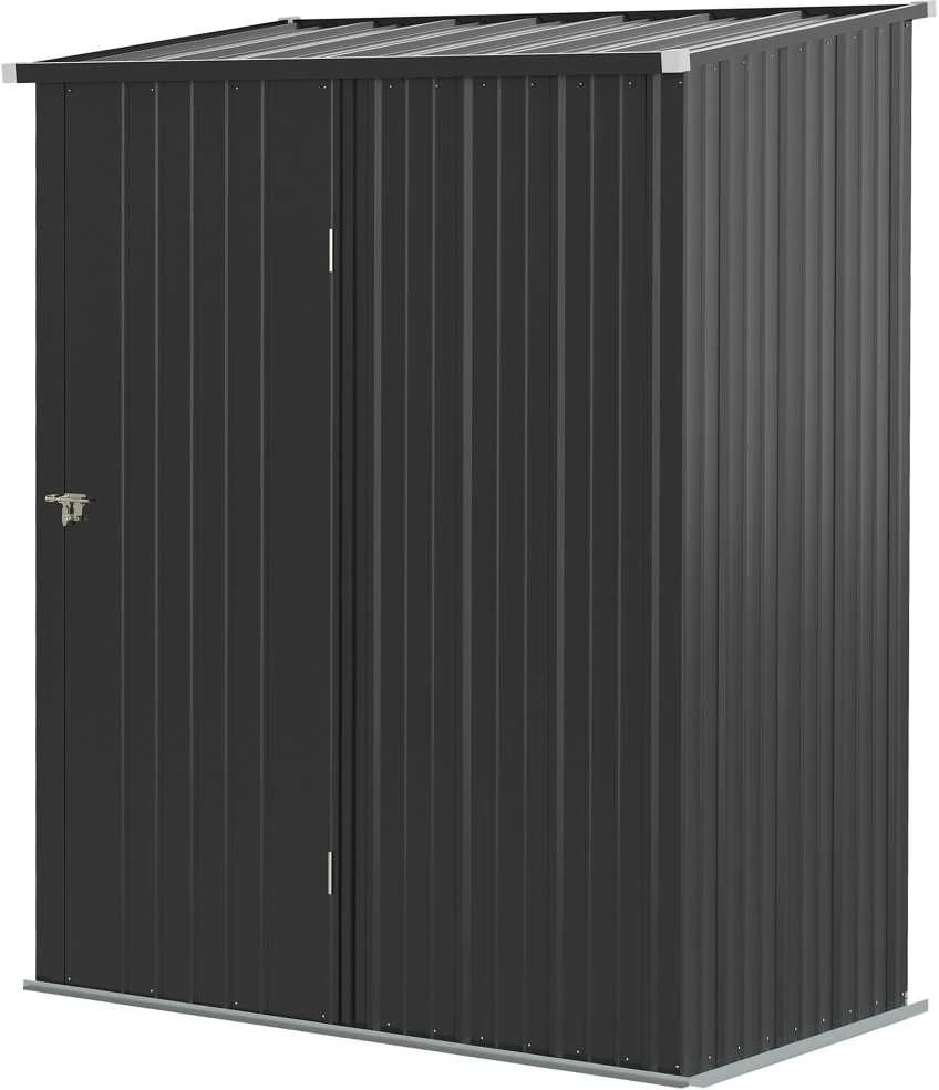 Outsunny sodo namelis 1,34 m², rakinama sodo spintelė su vienšlaičiu stogu iš cinkuoto plieno, 161,5x94,5x196 cm, juoda