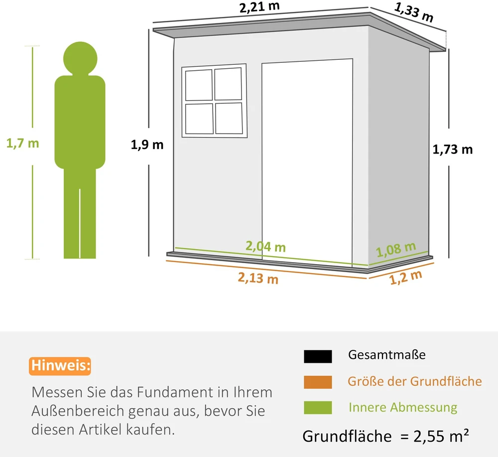 Outsunny sodo namelis 2,55 m², sodo sandėliukas su vienšlaičiu stogu, 221 x 133 x 190/173 cm, rakinamas įrankių namelis su langu, plieno sandėliukas dviračiams, tamsiai pilkas