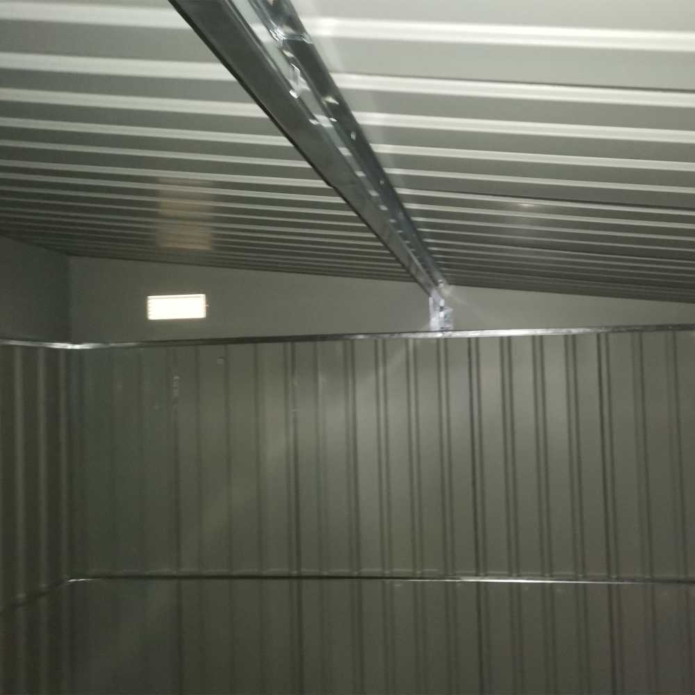 Outsunny sodo namelis 8,9 m², plieno, su vienšlaičiu stogu ir stumdomomis durimis, ventiliacijos angomis, 280x345x201 cm, pilkas