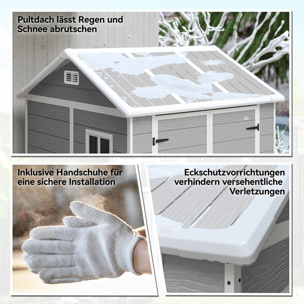 Outsunny sodo namelis, sodo sandėliukas su langu, rakinamos durys, plastikas, pilkas