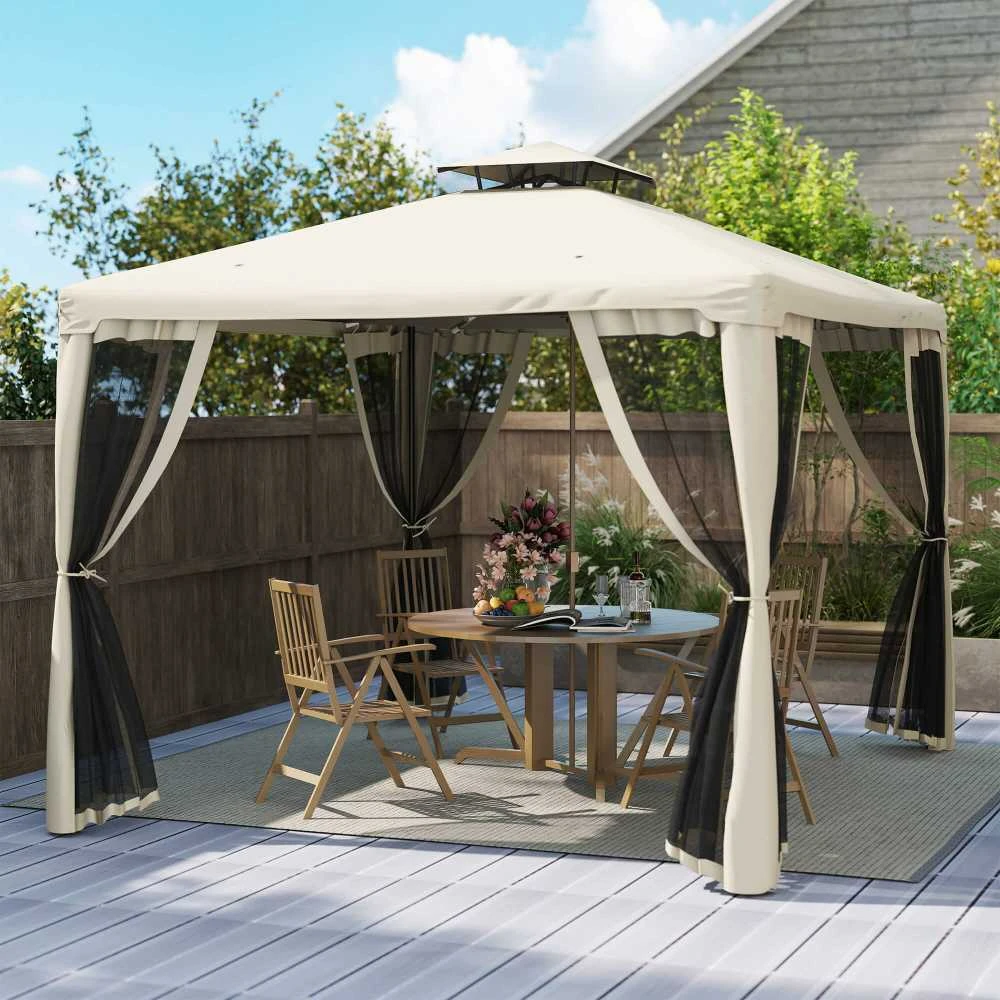 Outsunny sodo pavėsinė 3x3x2,6 m, sodo palapinė su 4 šoninėmis sienelėmis, atspari oro sąlygoms, metalas, poliesteris, pilka