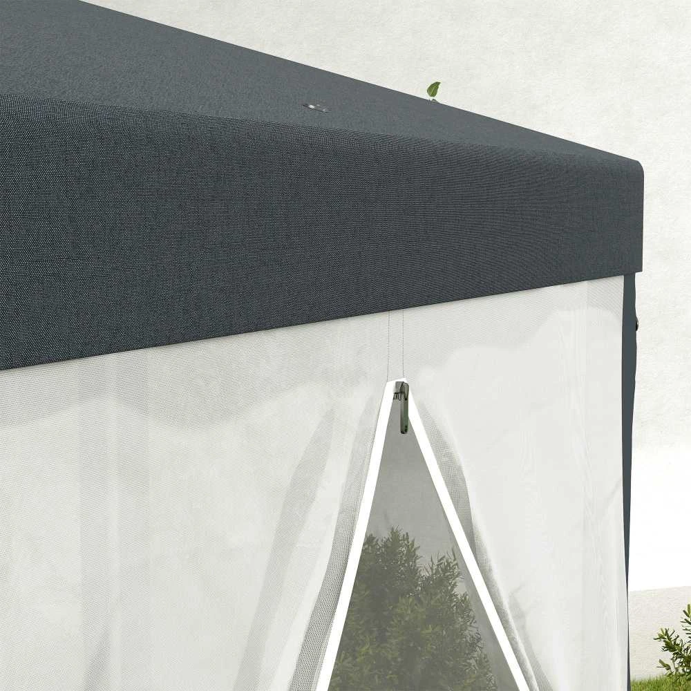 Outsunny paviljonas apie 4 x 4 m sodo paviljonas su tinkleliu nuo uodų vakarėlių palapinė sodo palapinė šventinė palapinė palapinė 6-kampė poliesteris metalas tamsiai pilka