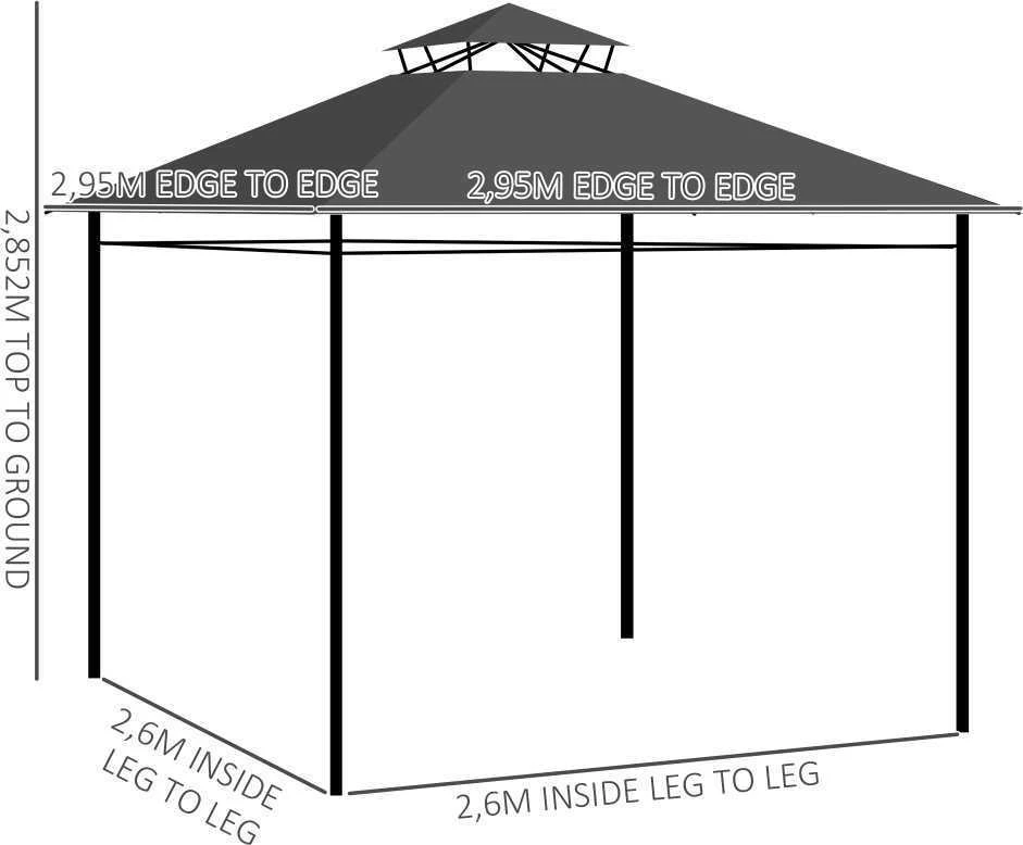 Outsunny paviljonas apie 3 x 3 m, sodo palapinė su šonine sienele, vakarėlių palapinė su dvigubu stogu, atspari oro sąlygoms palapinė, sodo paviljonas, metalinis, tamsiai pilka