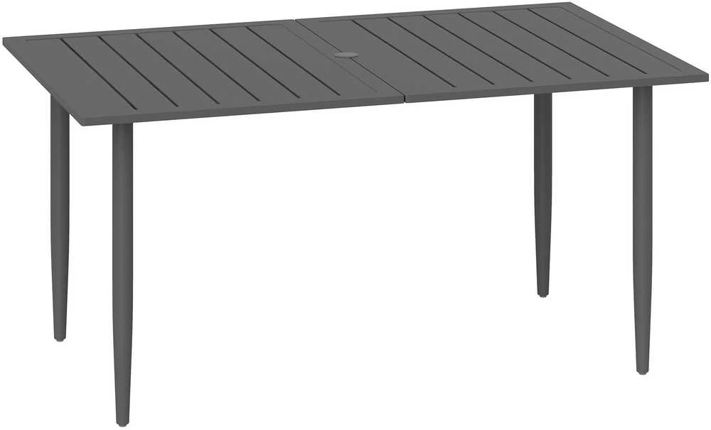 Outsunny sodo stalas 150x90 cm, atsparus oro sąlygoms plieno balkono stalas, balkono stalas su skėčio skyle, grotelių dizainas, lauko kempingo stalas, pagalbinis staliukas, stačiakampis terasos stalas sodui ir balkonui, juodas