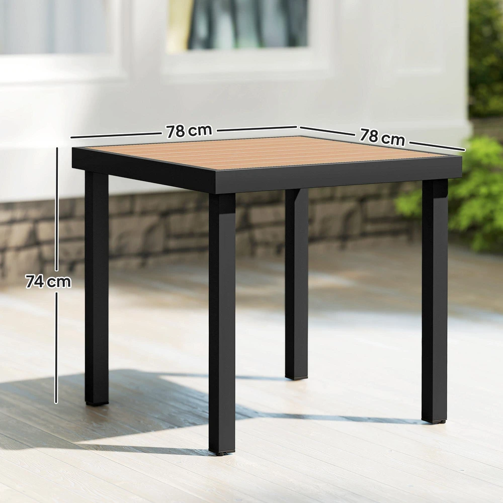 Outsunny sodo stalas 4 asmenims, pietų stalas, aliuminis stalas, sodo baldai, poilsio baldai, lengvai prižiūrimas, plastikas, natūrali + juoda spalva, 80 x 80 x 74 cm