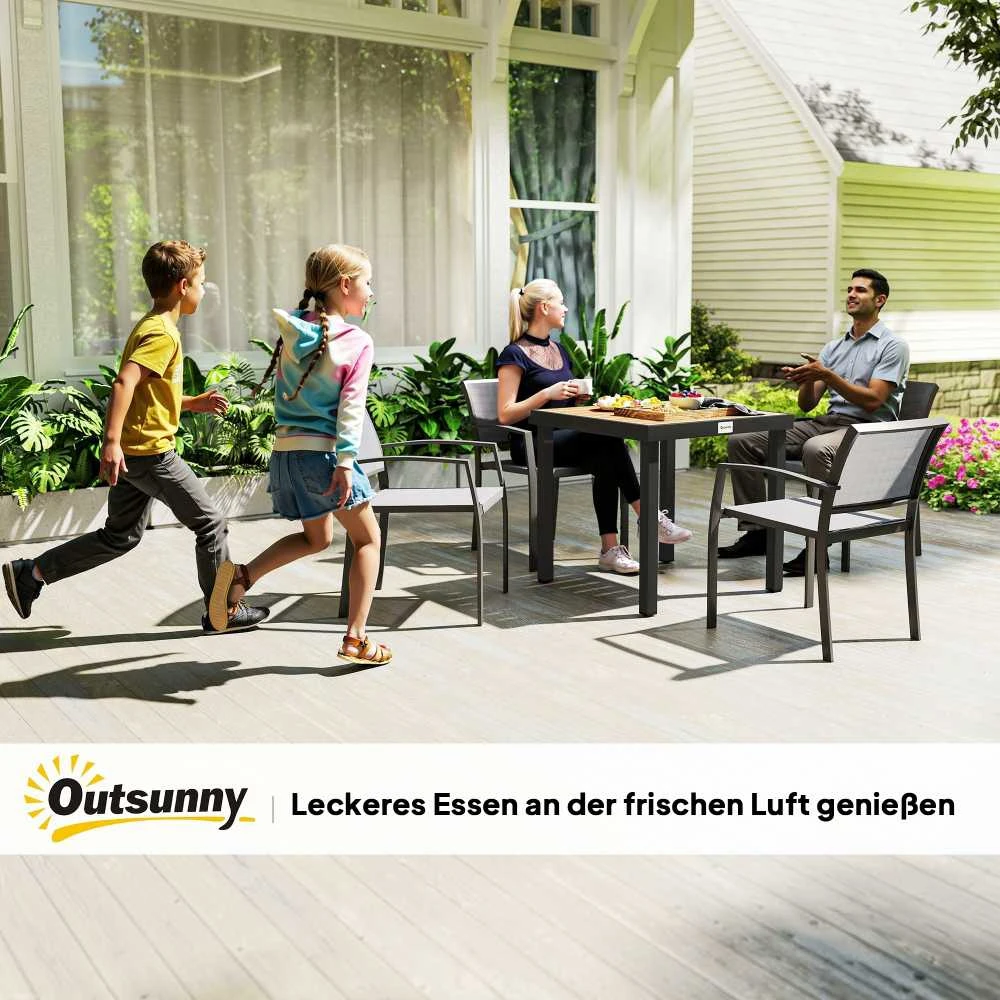 Outsunny sodo stalas 4 asmenims, pietų stalas, aliuminis stalas, sodo baldai, poilsio baldai, lengvai prižiūrimas, plastikas, natūrali + juoda spalva, 80 x 80 x 74 cm