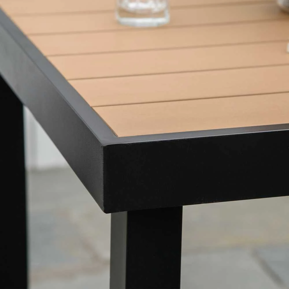 Outsunny sodo stalas 4 asmenims, pietų stalas, aliuminis stalas, sodo baldai, poilsio baldai, lengvai prižiūrimas, plastikas, natūrali + juoda spalva, 80 x 80 x 74 cm