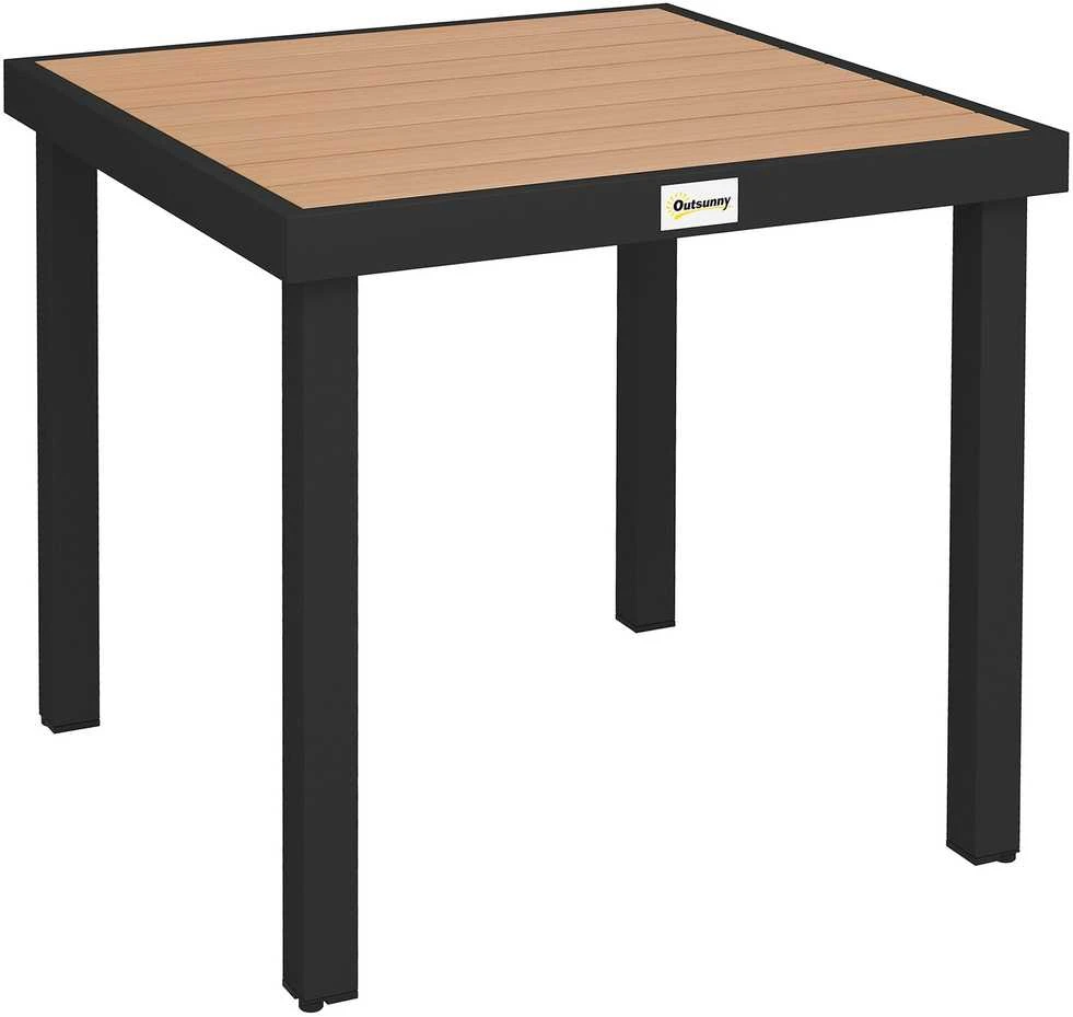 Outsunny sodo stalas 4 asmenims, pietų stalas, aliuminis stalas, sodo baldai, poilsio baldai, lengvai prižiūrimas, plastikas, natūrali + juoda spalva, 80 x 80 x 74 cm