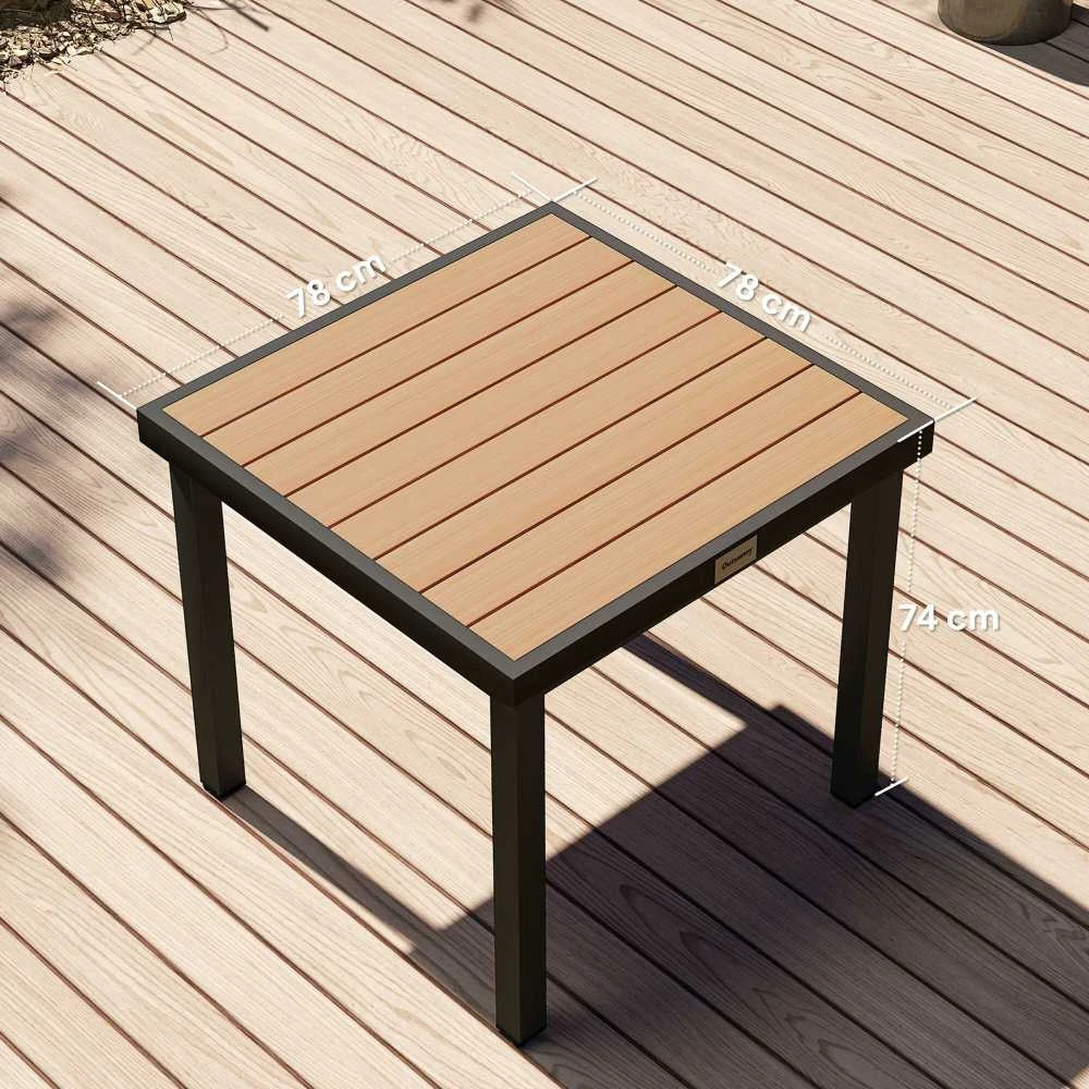 Outsunny sodo stalas 4 asmenims, pietų stalas, aliuminis stalas, sodo baldai, poilsio baldai, lengvai prižiūrimas, plastikas, natūrali + juoda spalva, 80 x 80 x 74 cm