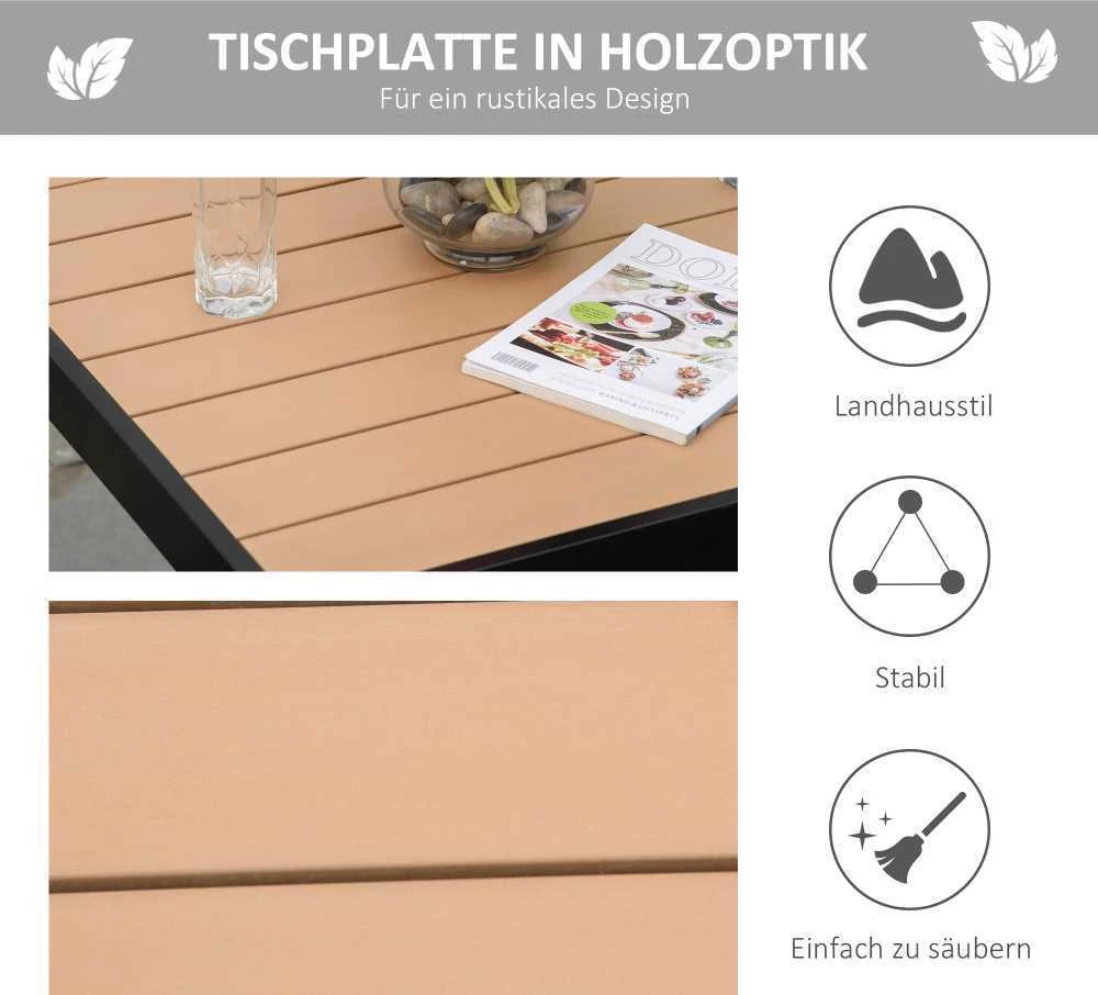 Outsunny sodo stalas 4 asmenims, pietų stalas, aliuminis stalas, sodo baldai, poilsio baldai, lengvai prižiūrimas, plastikas, natūrali + juoda spalva, 80 x 80 x 74 cm