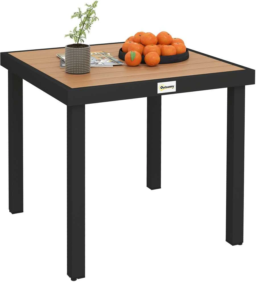 Outsunny sodo stalas 4 asmenims, pietų stalas, aliuminis stalas, sodo baldai, poilsio baldai, lengvai prižiūrimas, plastikas, natūrali + juoda spalva, 80 x 80 x 74 cm
