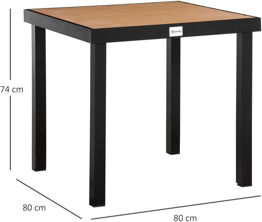 Outsunny sodo stalas 4 asmenims, pietų stalas, aliuminis stalas, sodo baldai, poilsio baldai, lengvai prižiūrimas, plastikas, natūrali + juoda spalva, 80 x 80 x 74 cm