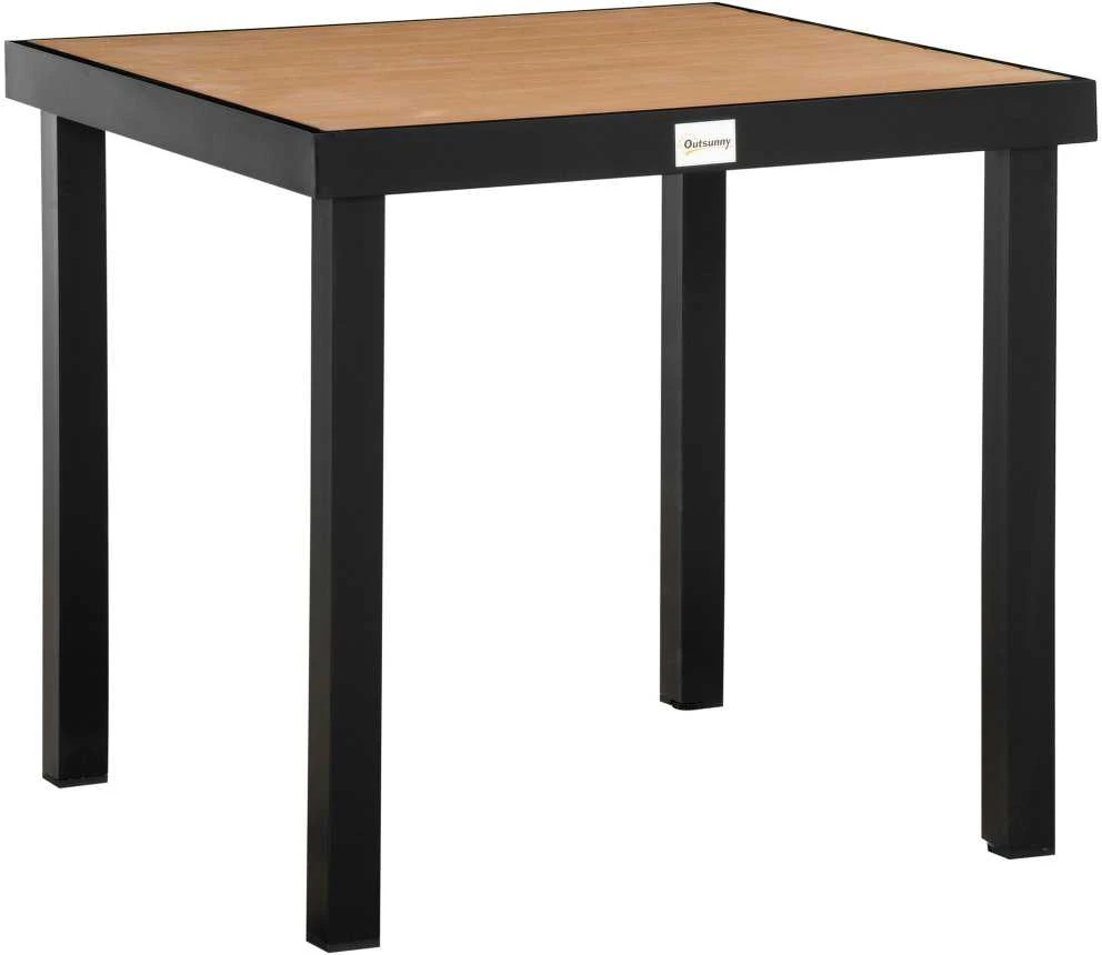 Outsunny sodo stalas 4 asmenims, pietų stalas, aliuminis stalas, sodo baldai, poilsio baldai, lengvai prižiūrimas, plastikas, natūrali + juoda spalva, 80 x 80 x 74 cm