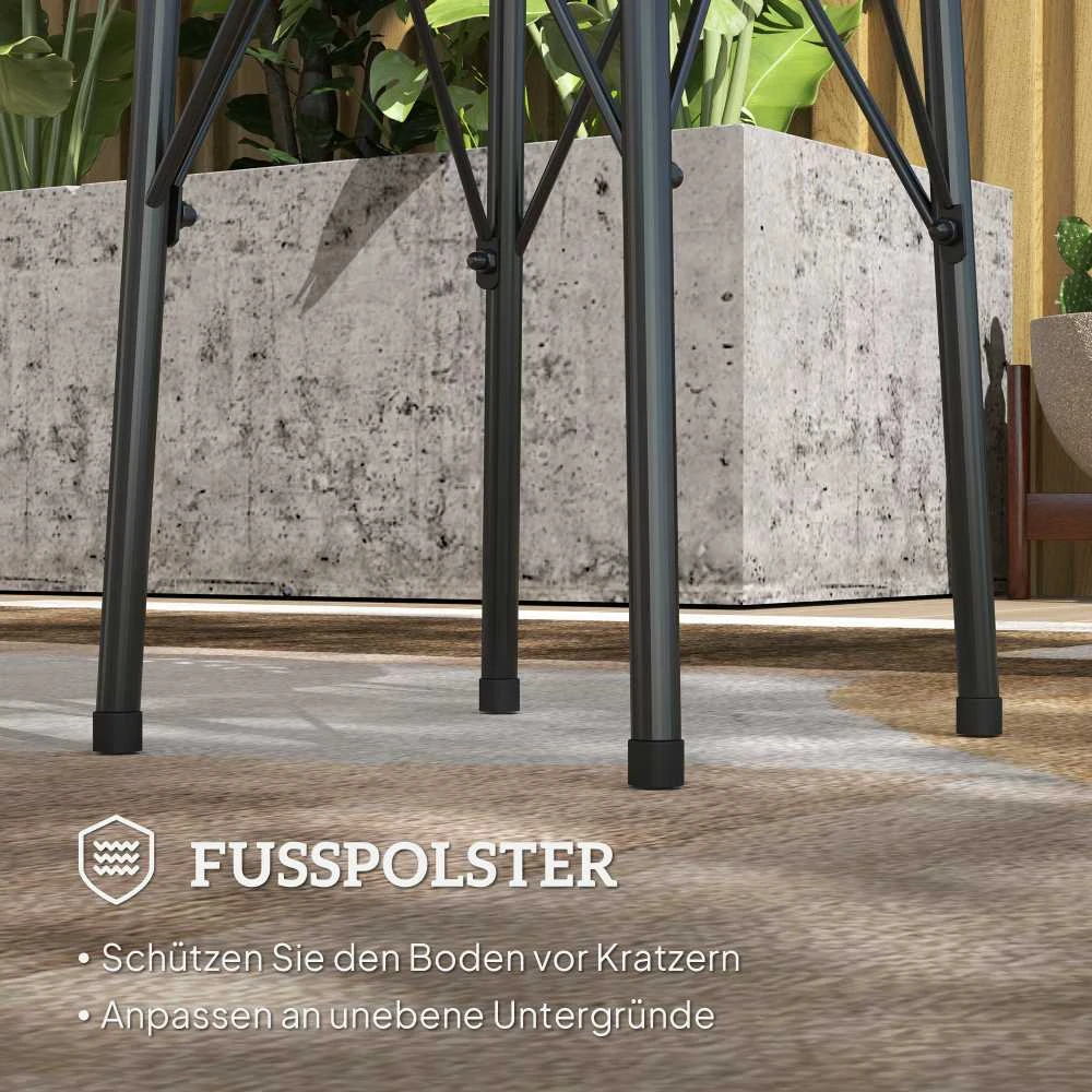 Sodo stalas Outsunny Ø40 x 50 cm, oro sąlygoms atsparus plieno balkono stalas, pagalbinis staliukas su gėlių raštais ir apsauginėmis kojelėmis, apvalus lauko valgomojo stalas, kempingo stalas, terasos stalas sodui, terasai ir balkonui, juodas