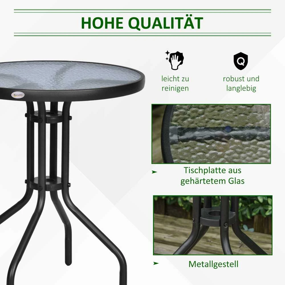 Outsunny apvalus sodo stalas, balkono stalas, metalinis, grūdintas stiklas, Ø60xH70cm, sodui, balkonui