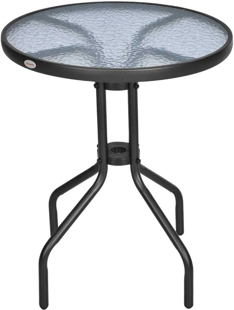 Outsunny apvalus sodo stalas, balkono stalas, metalinis, grūdintas stiklas, Ø60xH70cm, sodui, balkonui