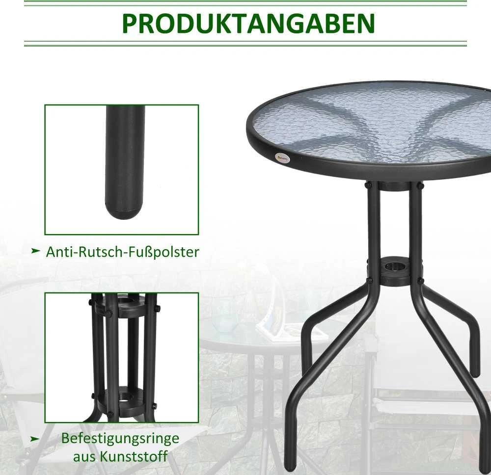 Outsunny apvalus sodo stalas, balkono stalas, metalinis, grūdintas stiklas, Ø60xH70cm, sodui, balkonui