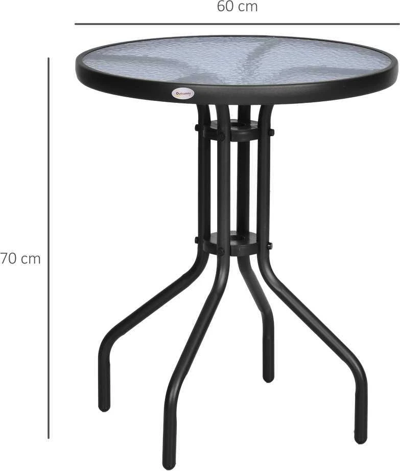 Outsunny apvalus sodo stalas, balkono stalas, metalinis, grūdintas stiklas, Ø60xH70cm, sodui, balkonui