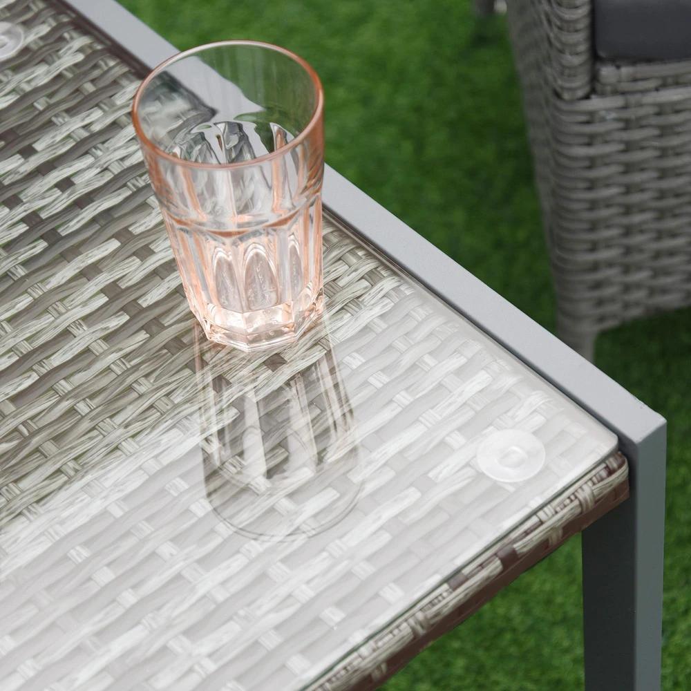Outsunny® sodo stalas, šoninis staliukas su grūdinto stiklo stalviršiu, poliratanas + aliuminis