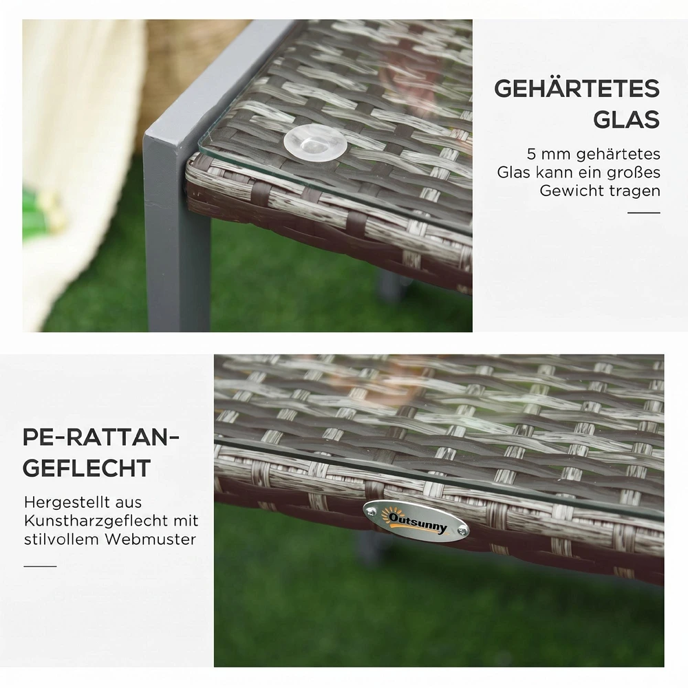Outsunny® sodo stalas, šoninis staliukas su grūdinto stiklo stalviršiu, poliratanas + aliuminis