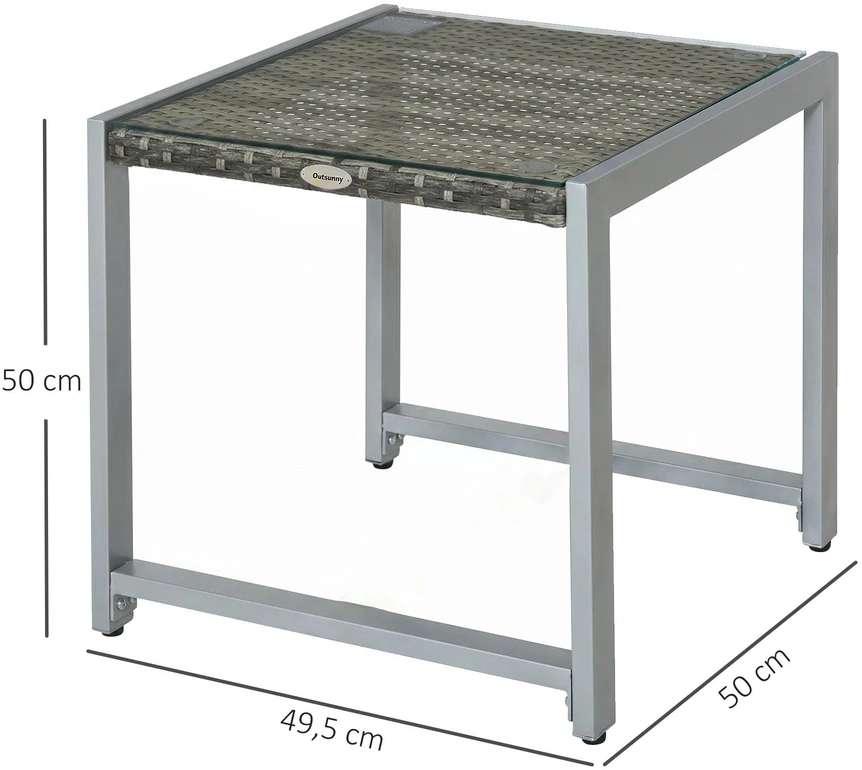 Outsunny® sodo stalas, šoninis staliukas su grūdinto stiklo stalviršiu, poliratanas + aliuminis
