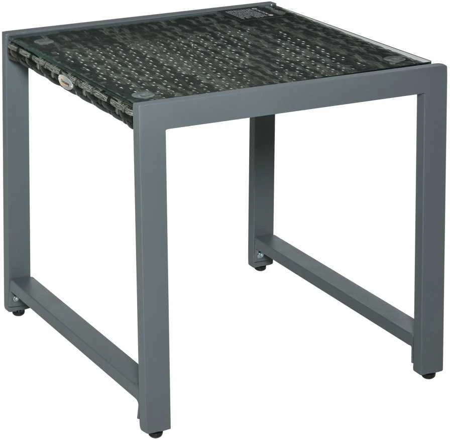 Outsunny® sodo stalas, šoninis staliukas su grūdinto stiklo stalviršiu, poliratanas + aliuminis