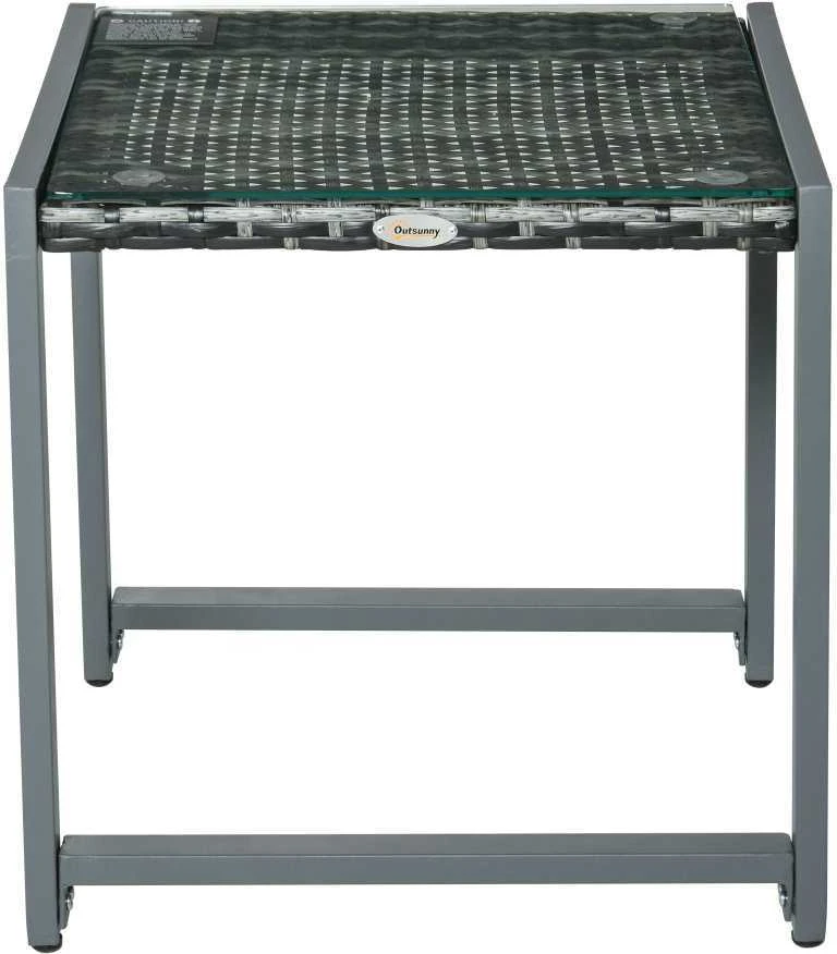 Outsunny® sodo stalas, šoninis staliukas su grūdinto stiklo stalviršiu, poliratanas + aliuminis