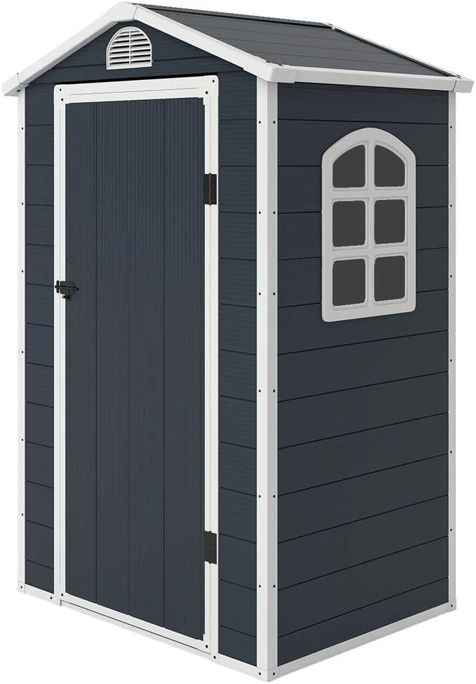 Outsunny sodo namelis, įrankių namelis, sodo sandėliukas su ventiliacijos langeliu, vienšlaičiu stogu, lauko, metalinis, pilkas, 134 x 104 x 204 cm