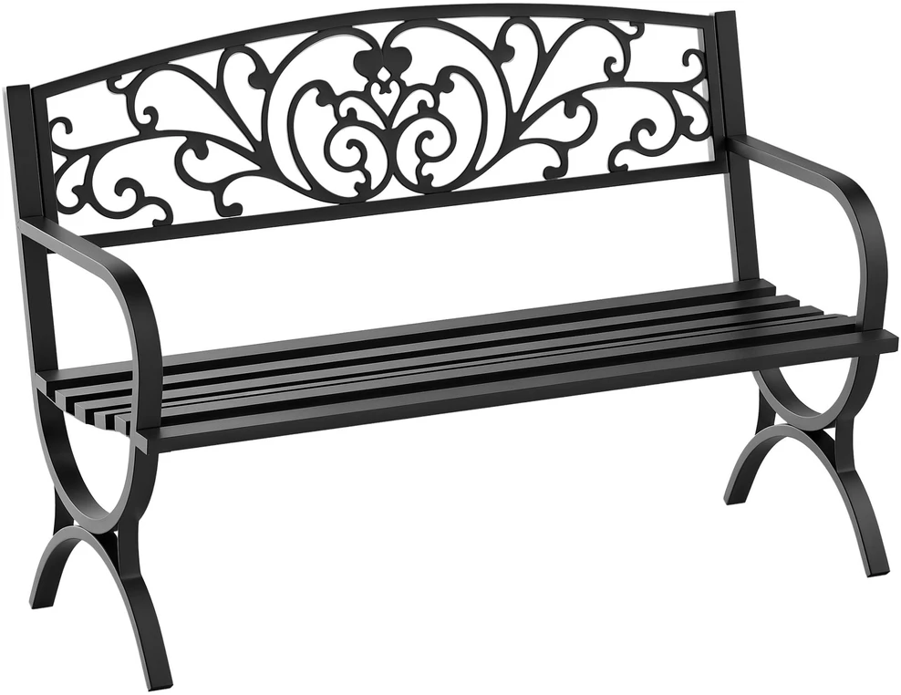 Outsunny Sodo suoliukas metalinis suoliukas, 2-vietis, juodas, 127x60x85 cm