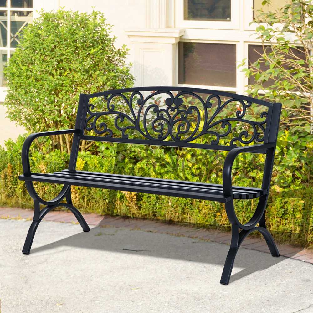 Outsunny Sodo suoliukas metalinis suoliukas, 2-vietis, juodas, 127x60x85 cm