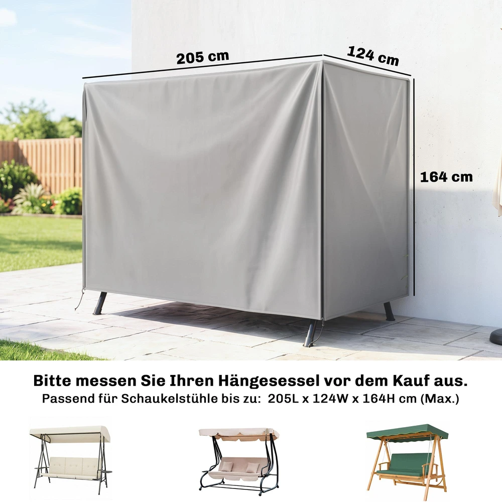 „Outsunny“ sodo sūpynių uždangalas, apsauginis užvalkalas „Hollywood“ tipo sūpynėms, gaubtas, atsparus vandeniui, apsauga nuo saulės, oksfordo audinys, pilkas, 205 x 124 x 164 cm
