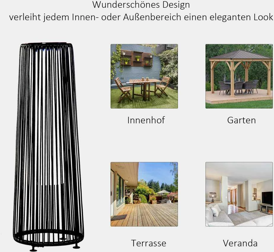Outsunny saulės elementais varoma sodo lempa, atsparus vandeniui šviestuvas su jutikliu, automatinis LED, juodas, 21,5 x 21,5 x 61 cm