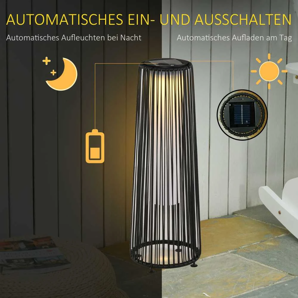 Outsunny saulės elementais varoma sodo lempa, atsparus vandeniui šviestuvas su jutikliu, automatinis LED, juodas, 21,5 x 21,5 x 61 cm