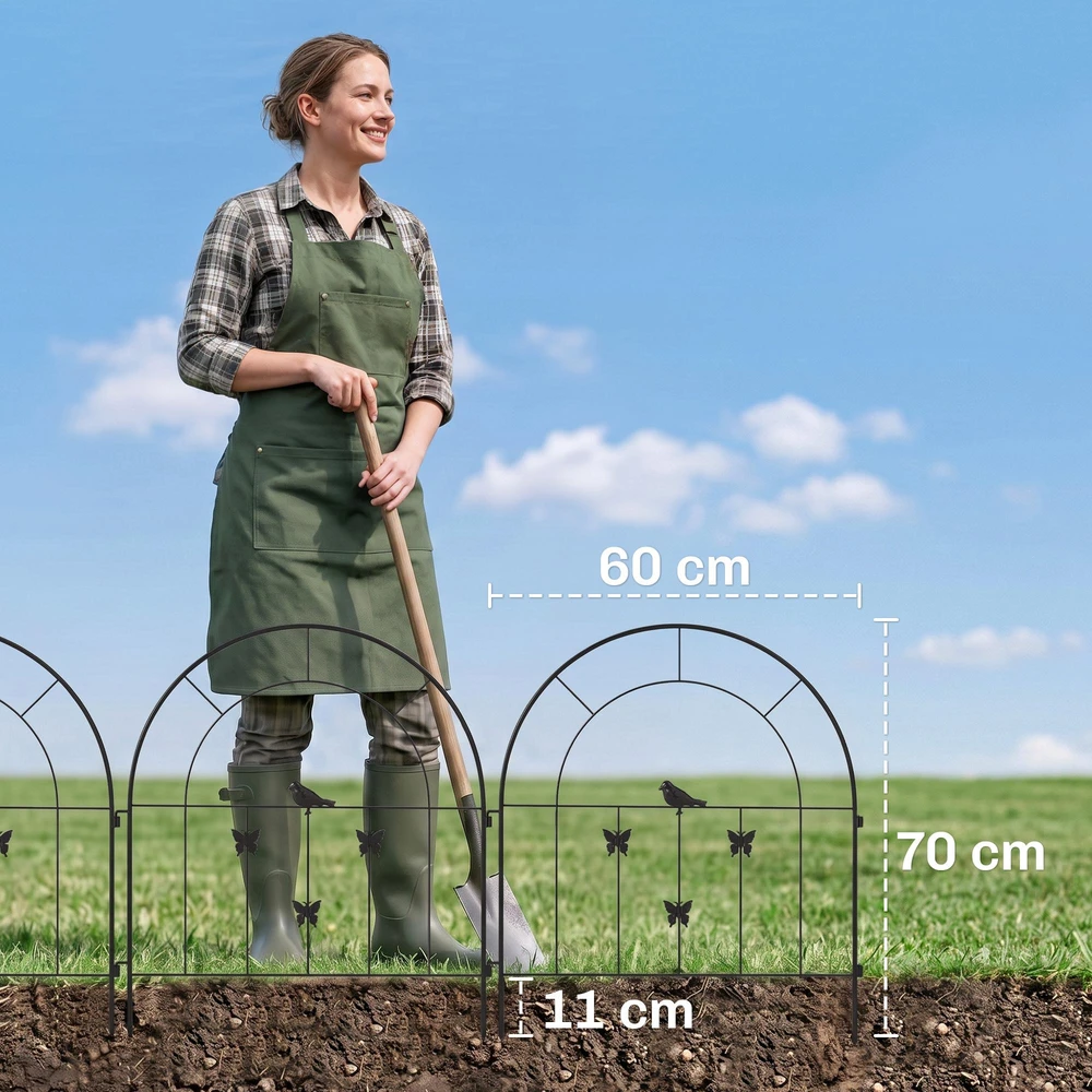 Outsunny sodo tvora, plieninė, 300 cm x 70 cm, dekoratyvinė grotelių tvoros sistema, tvoros elementai, šunų tvora, arkiniu viršumi, kraštovaizdžio tvora sodui, gėlynams, augintinių užtvara, lauko, juoda