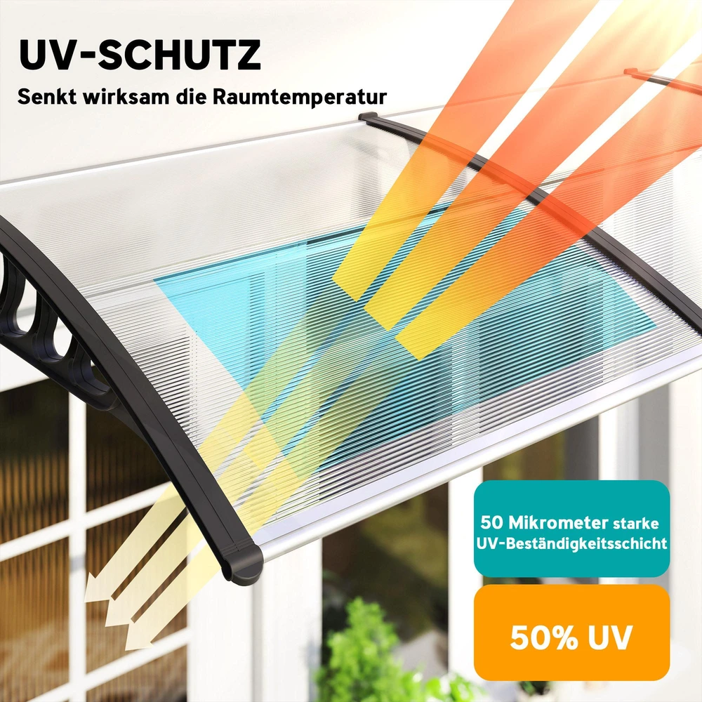 "Outsunny" stogelis lauko durims 303 x 96 x 27 cm stogelis su apsauga nuo UV spindulių, apsauga nuo lietaus, apsauga nuo saulės lauke aliuminis juodas